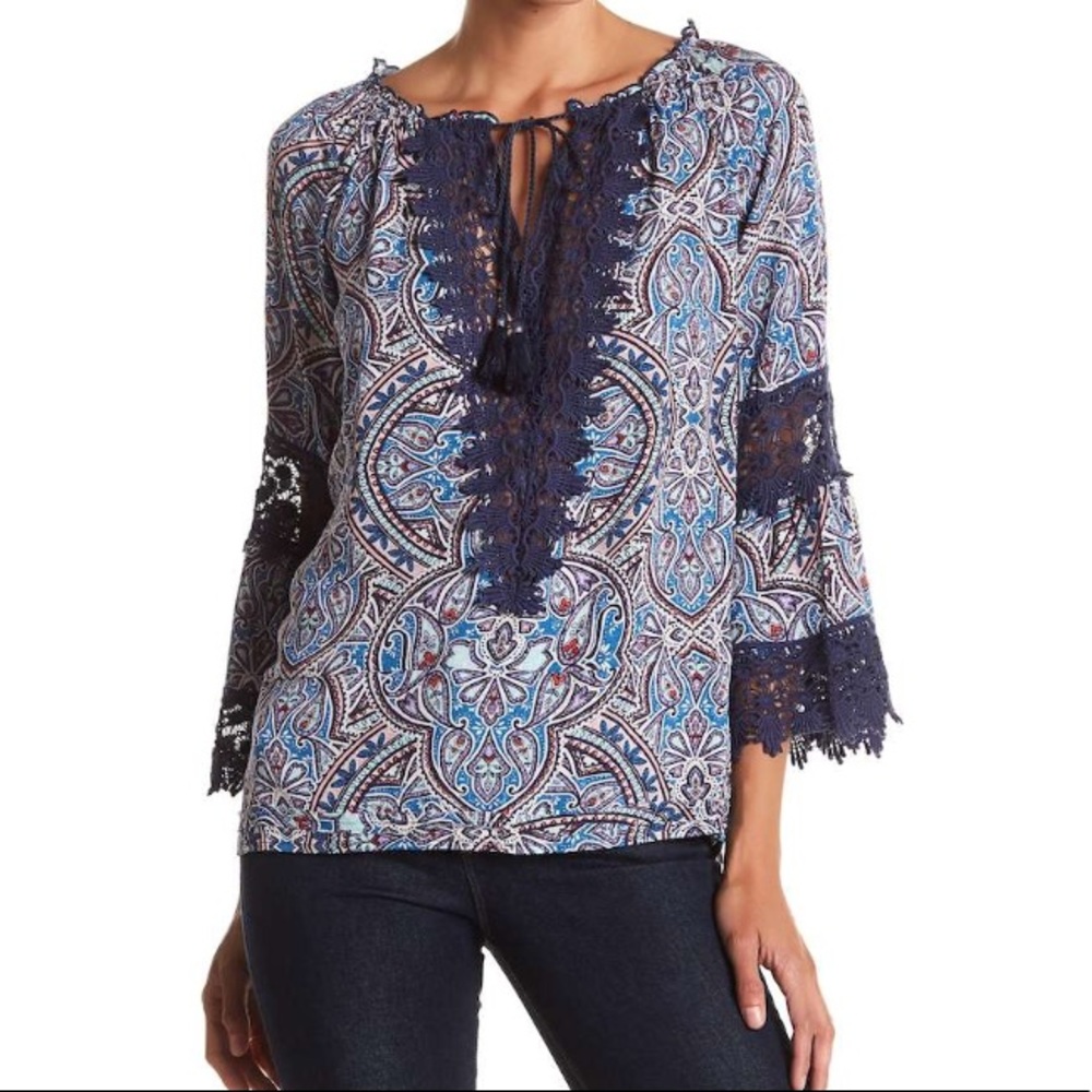 Democracy Navy and White Paisley Blouse